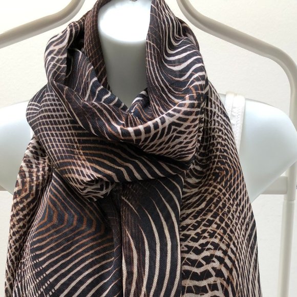 SCARF-55% MODAL, 45% COTTON, BROWN & CREAM - Picture 1 of 6